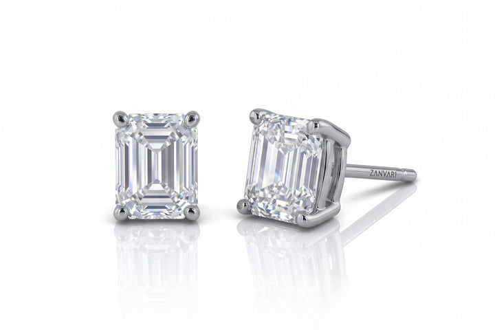 Emerald cut lab grown diamond studs 