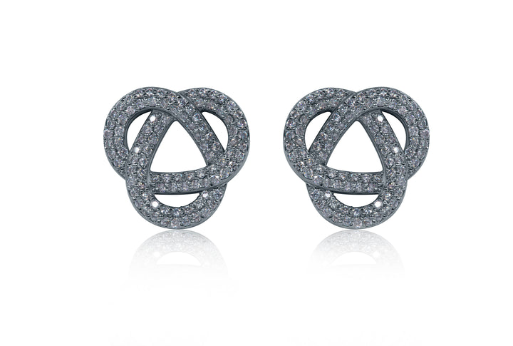 Sterling silver knot earrings with sparkling moissanite stones named Ties of the Moon, handcrafted in 925 silver and rhodium-plated, perfect gift for her