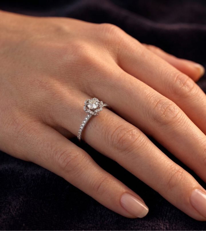 floral moissanite engagement ing in 925 silver
