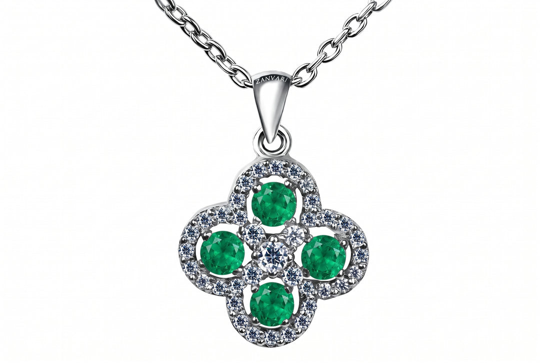 Green stone with moissanite necklace