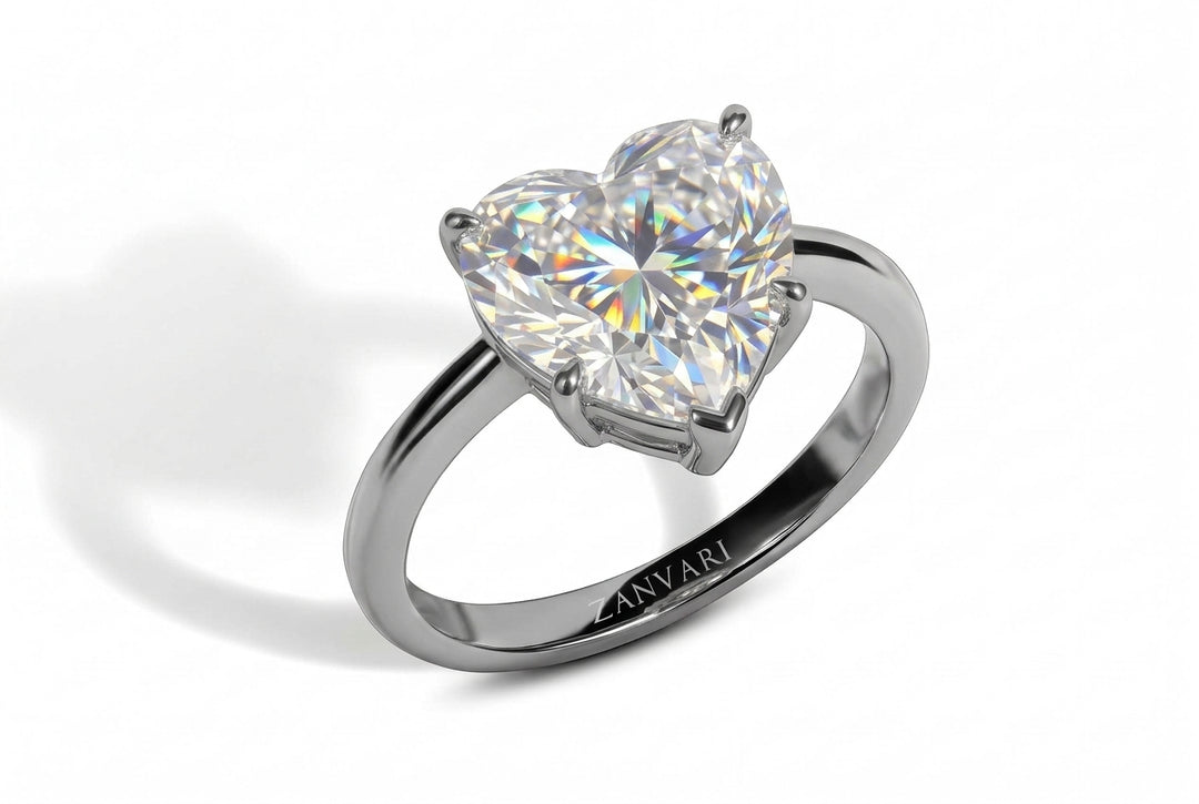Heart shaped moissanite ring in silver