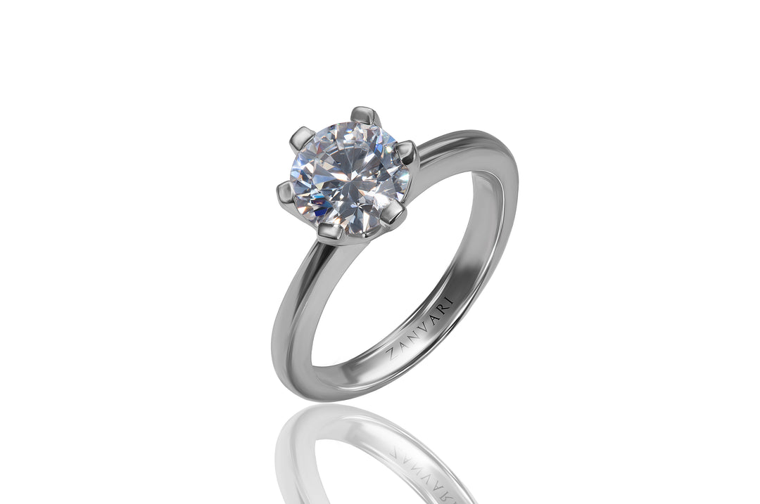 1 Carat D VVS1 lab-grown diamond solitaire ring in 925 sterling silver with six-prong setting