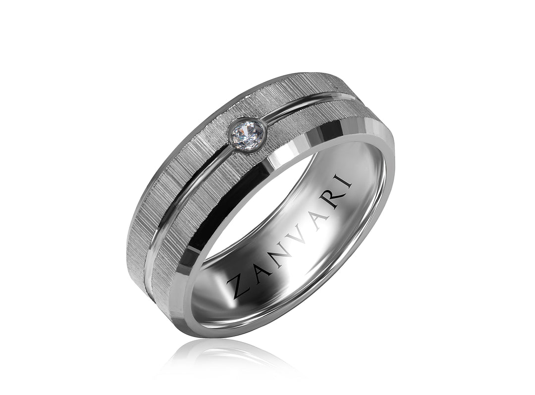 Zanvari men’s sterling silver wedding band with 3mm moissanite stone, white gold plated, handmade design perfect for valentine's day proposal