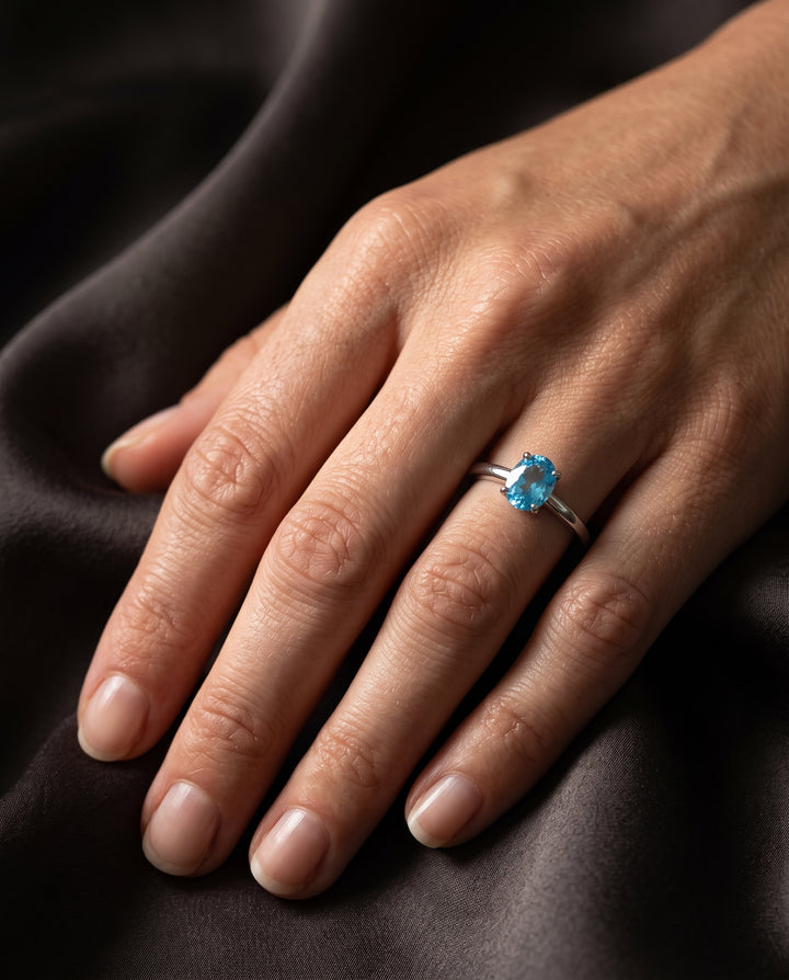 Winter Dreams — 1–2ct Natural Blue Topaz Ring in Sterling Silver