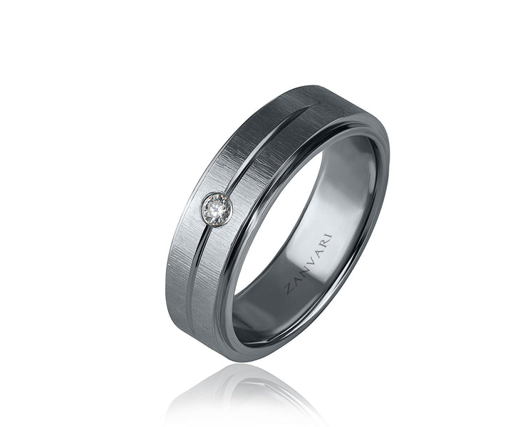 Silver ring with a moissanite on a white background for men