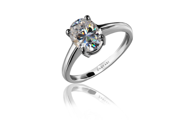 3 carat oval cut moissanite solitaire ring in 925 sterling silver rhodium plated