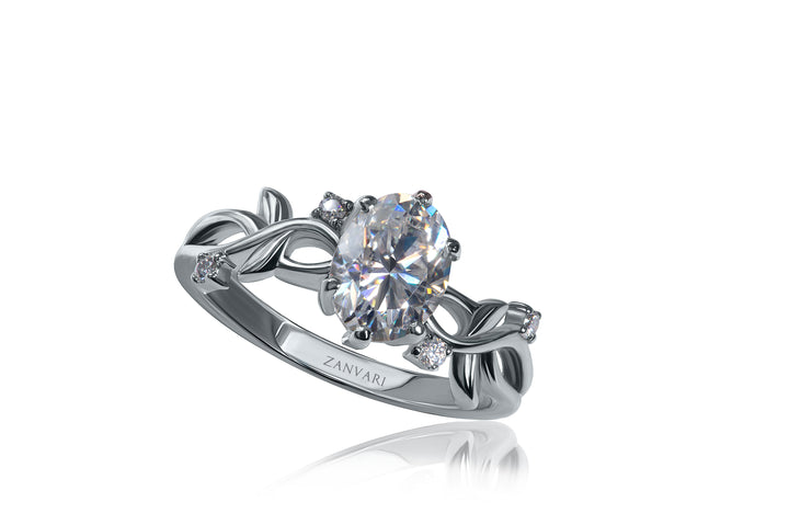 Oval cut moissanite ring in rhodium plated sterling silver – OVAL moissanite silver band