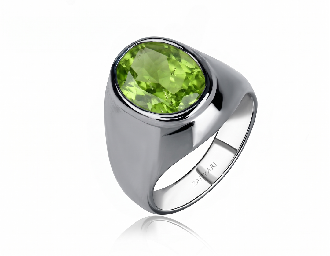 Men's natural peridot ring in 925 sterling silver.