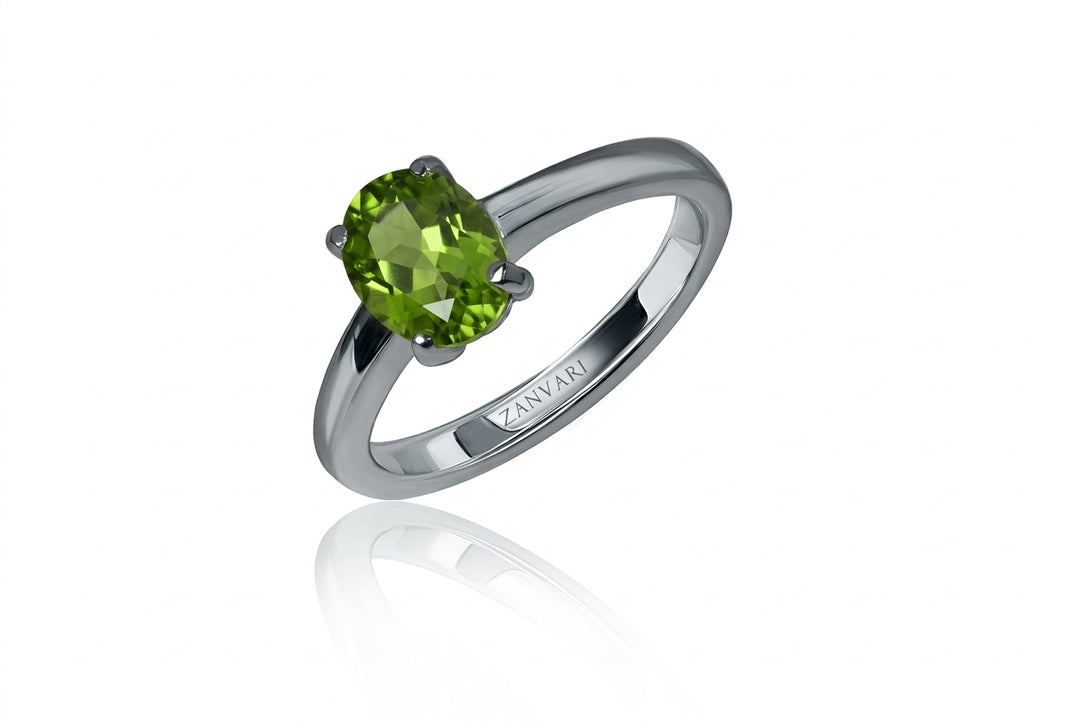 Luxury peridot silver solitaire ring