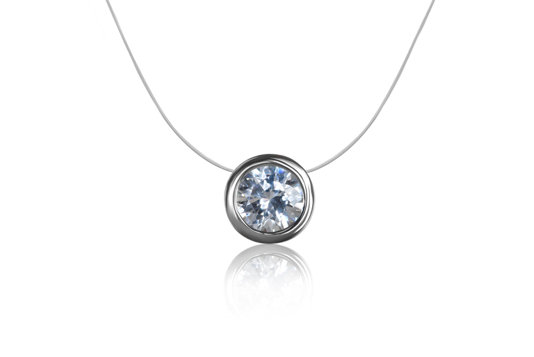 Round cubic zirconia transparent chain in 925 silver