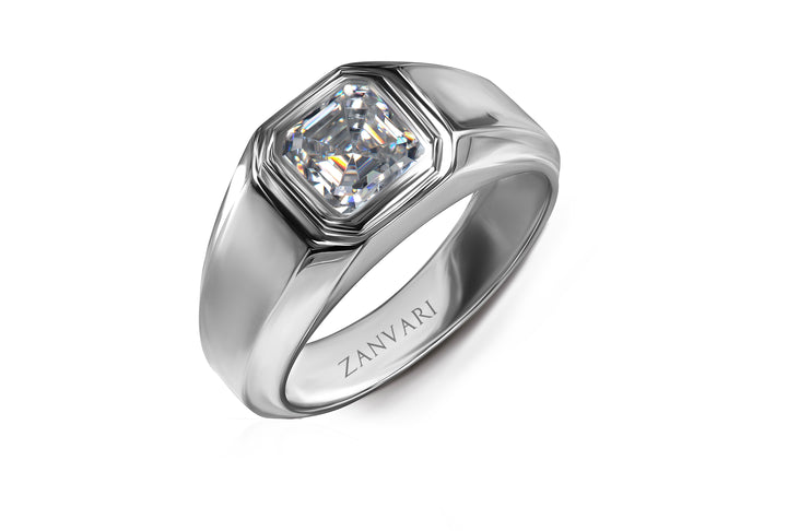 2 ct Asscher cut moissanite ring crafted in 925 sterling silver with white gold rhodium plating, GRA certified