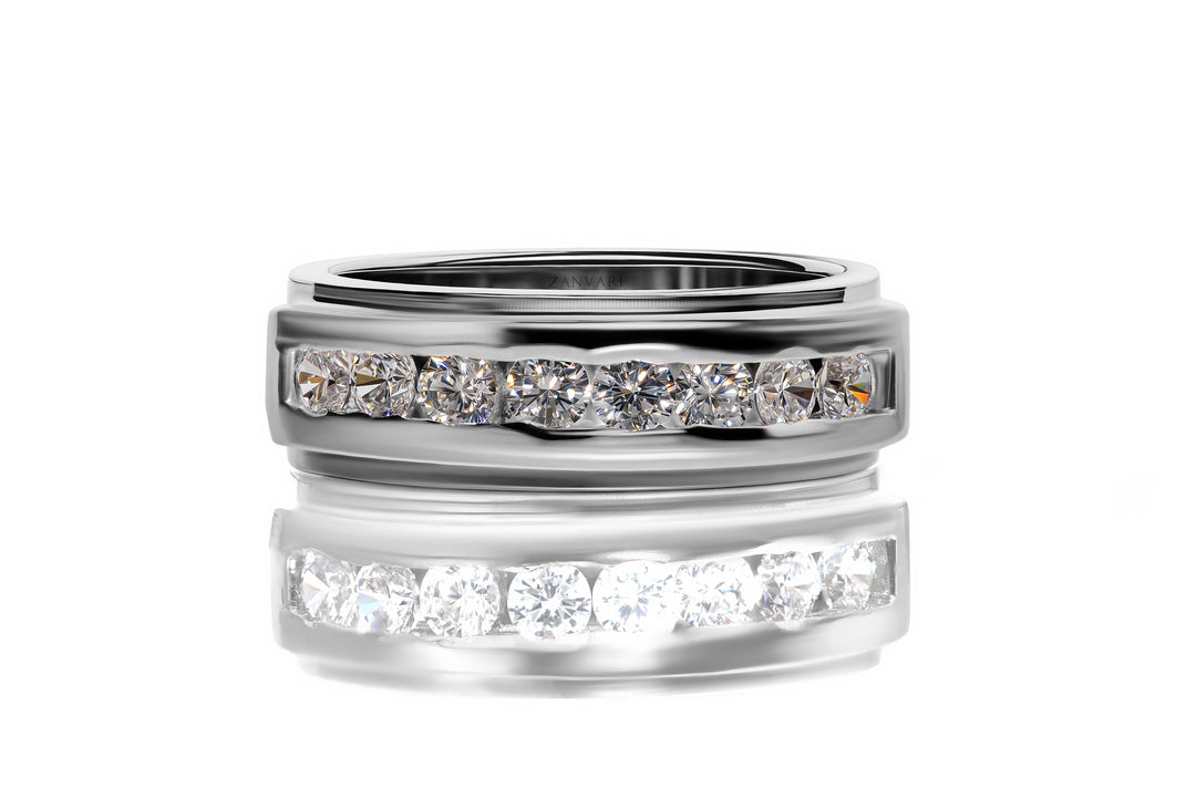 Moissanite/Zircons Male Sterling Silver Ring | White Gold Plated | Luxury Jewelry