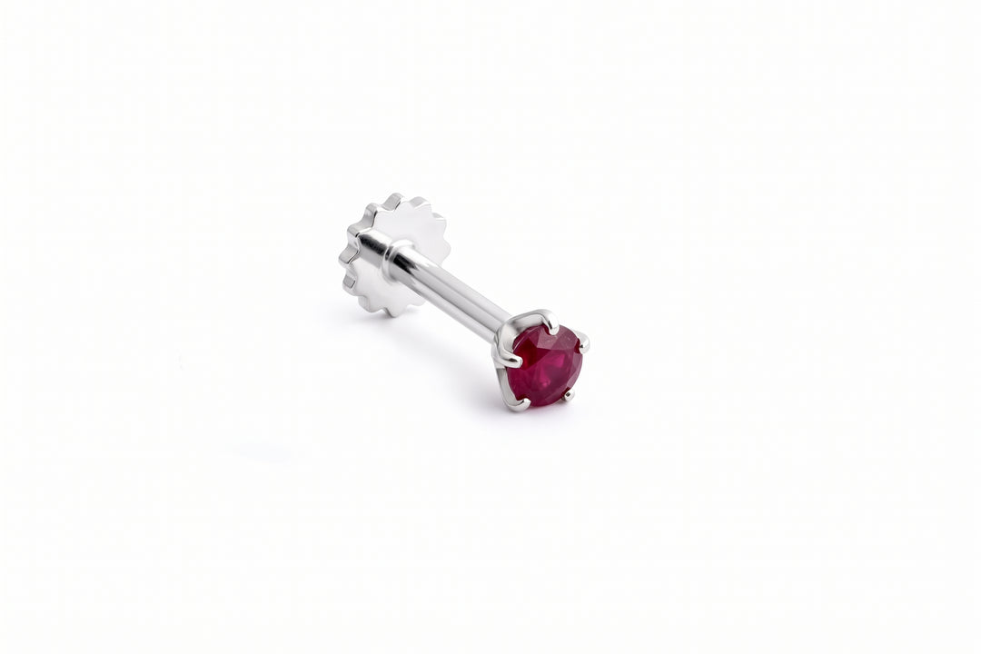 Nosepin in silver with red ruby