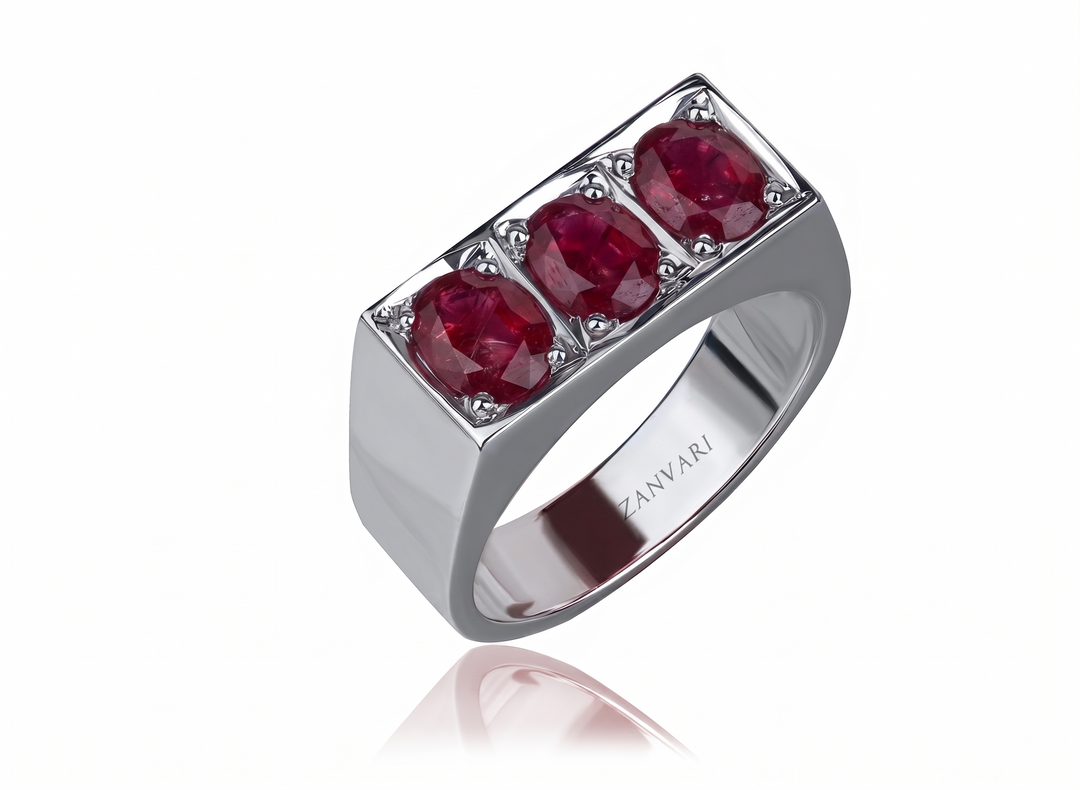 Men’s sterling silver ring featuring a natural red ruby