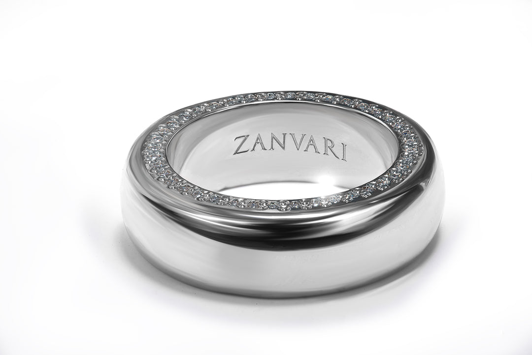 Hand mounted stones of moissanite on men's wedding band