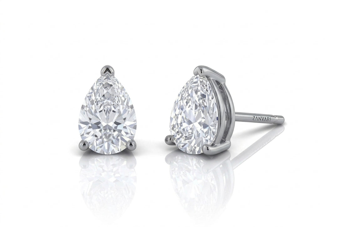 Teardrop lab grown diamond studs in silver