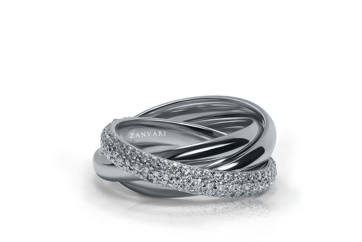 Silver ring with 'Zanvani' engraving on a white background