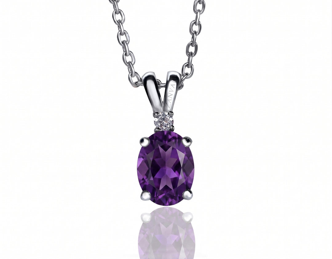 Natural amethyst necklace with 925 sterling silver pendant