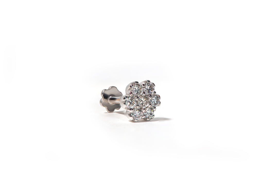 21k White Gold Nose Pin with Diamonds - Handcrafted with Genuine Diamonds
