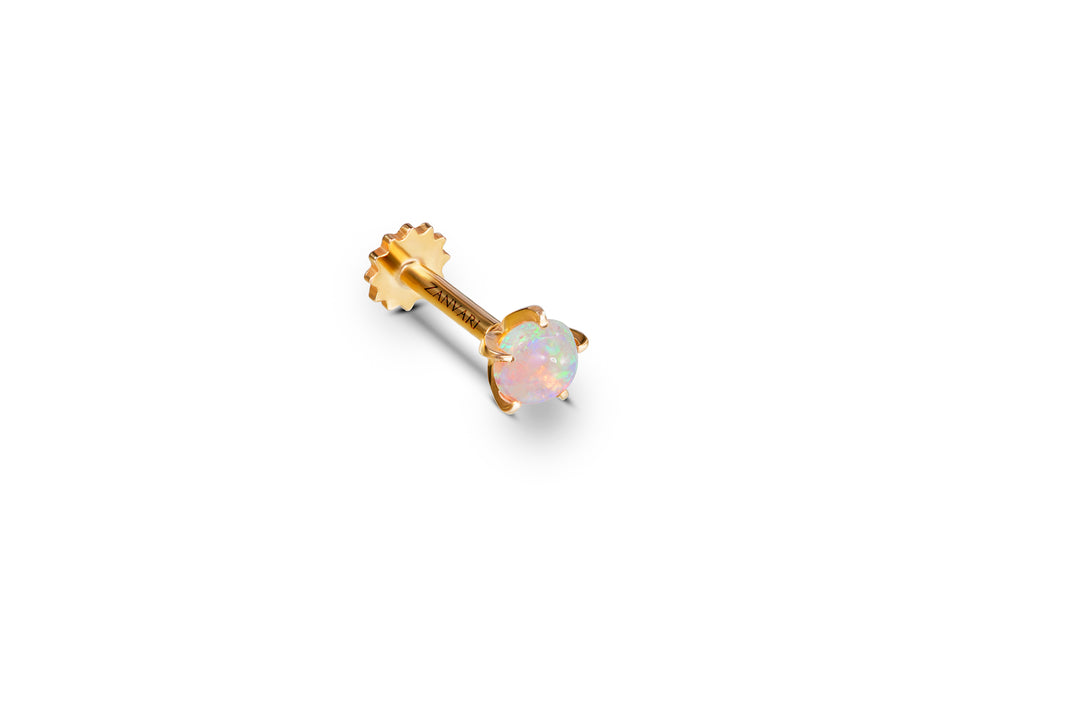 21k Gold Nose Pin with Natural Opal - Handcrafted with Genuine Opal Stone