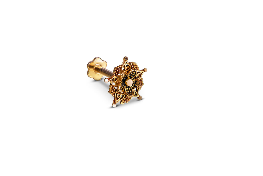 21k Pure Gold Floret Nose Pin - Handcrafted with a Delicate Flower