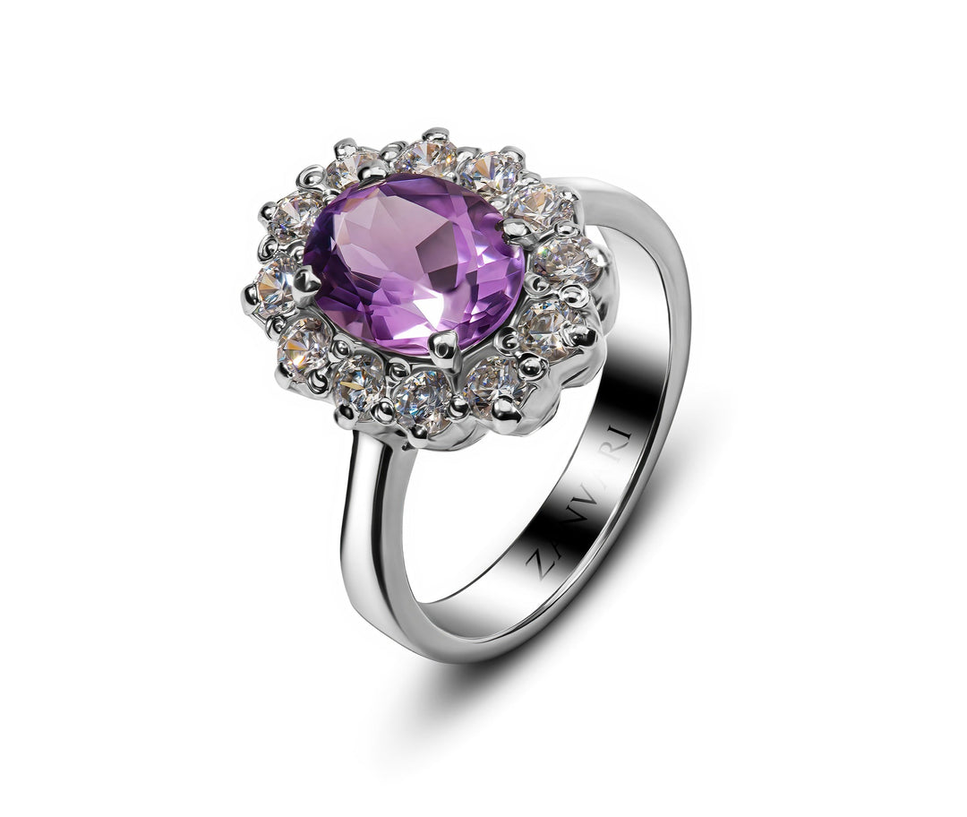 Princess Diana Inspired Amethyst Ring in Sterling Silver 925