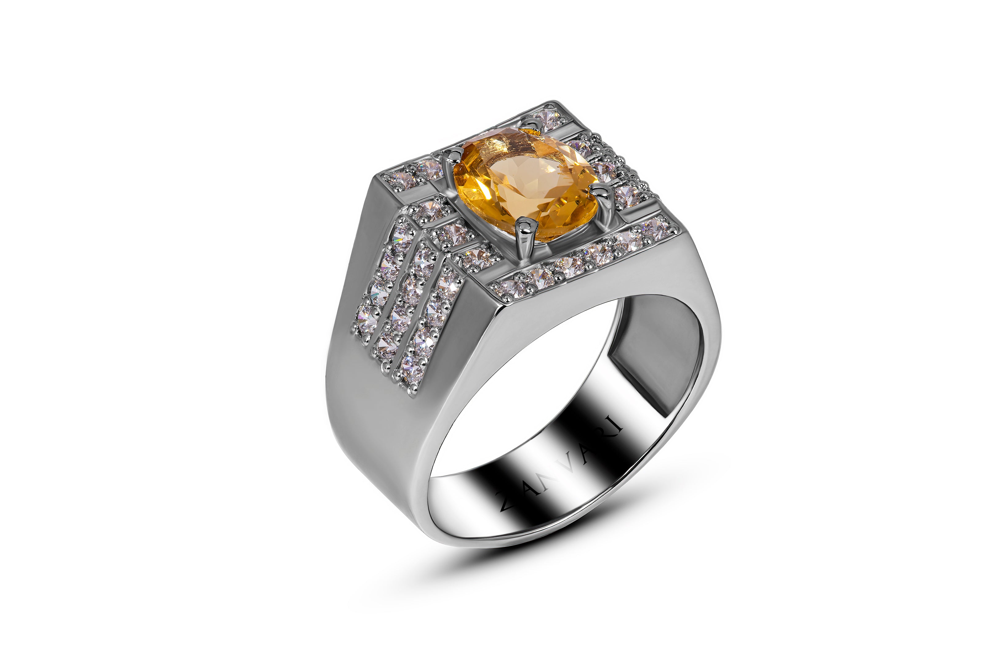 Bague Homme En Or 14k Avec Citrine Naturelle - Taille Unique - Pierre Orange Carrée