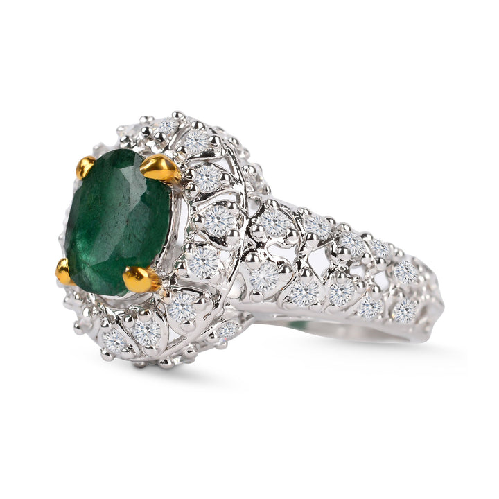 Sterling Silver 925 Emerald Halo Ring with Zircons