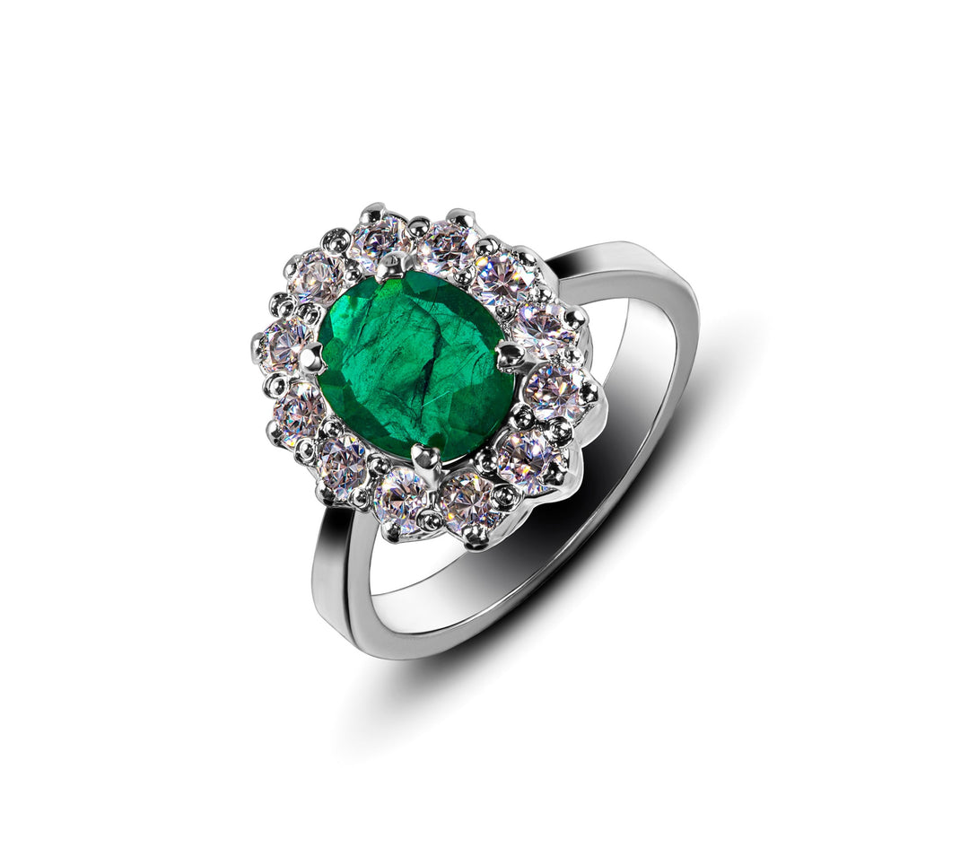 Princess Diana Inspired Emerald Ersatz Ring in Silver