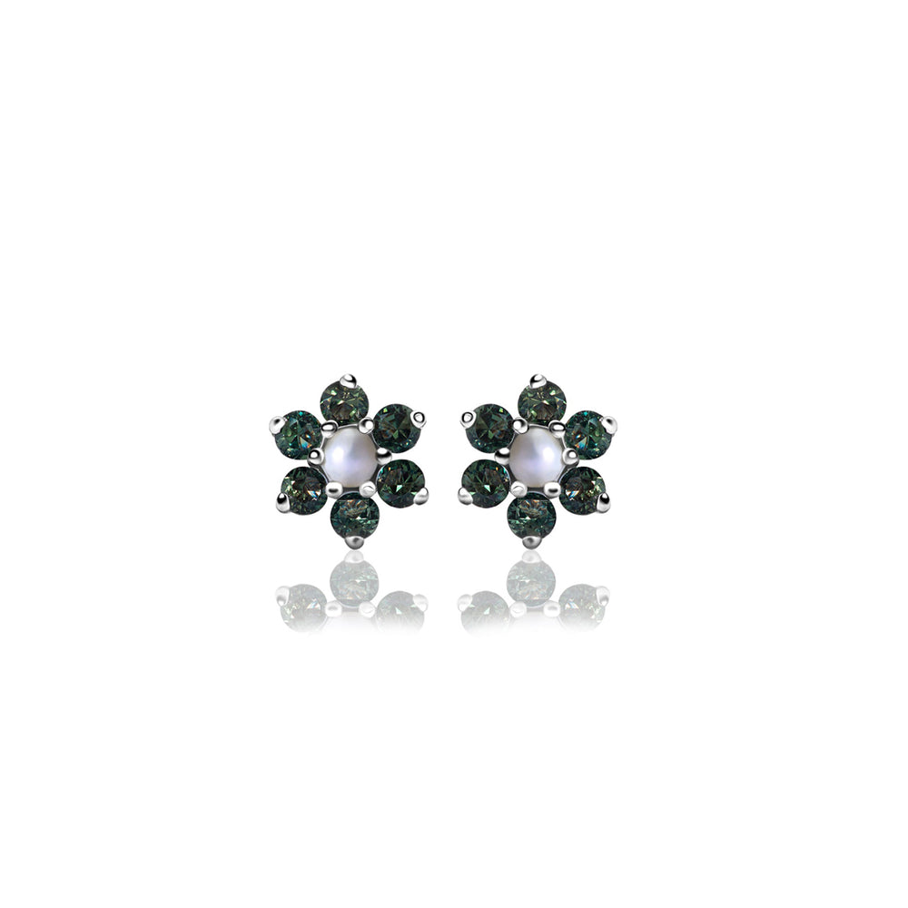Natural Tourmaline and Natural Pearl Studs in Sterling Silver 925