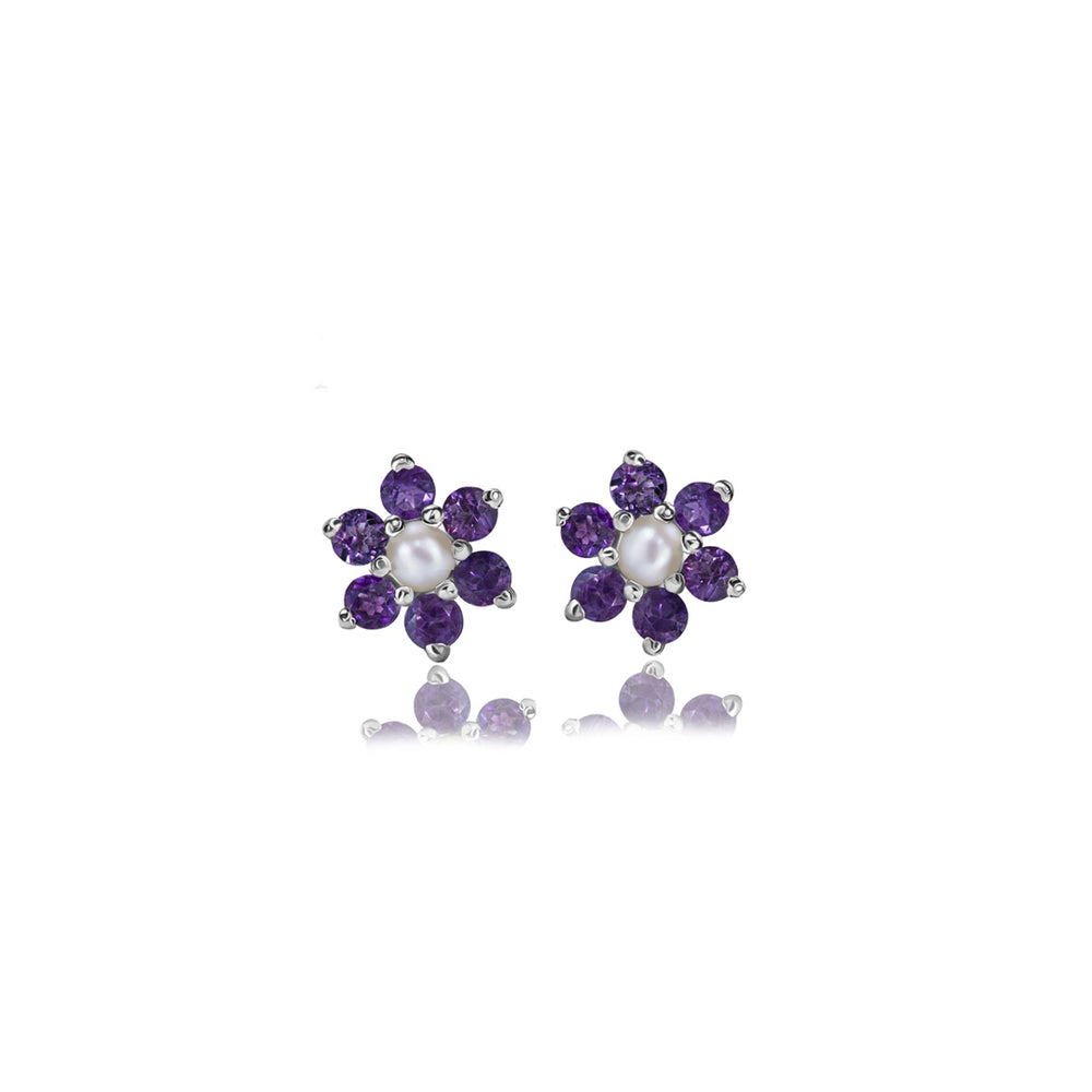 Genuine Amethyst With Freshwater Pearls Studs In Sterling Silver 925