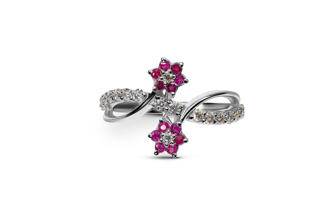 Sterling Silver 925 Ruby Flower Infinity Ring with Zirconia - A Timeless Symbol of Love