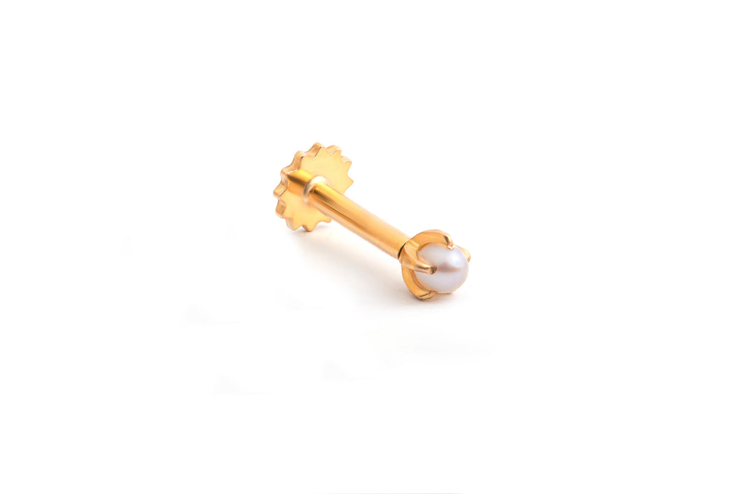 SMALL 21K GOLD NOSE PIN WITH ORGANIC PEARL