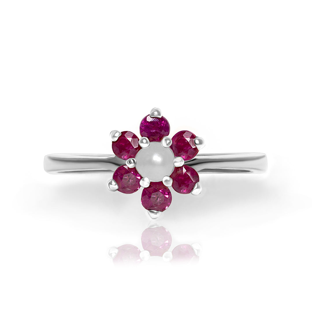 Natural Ruby and Natural Pearl Ring in Sterling Silver 925