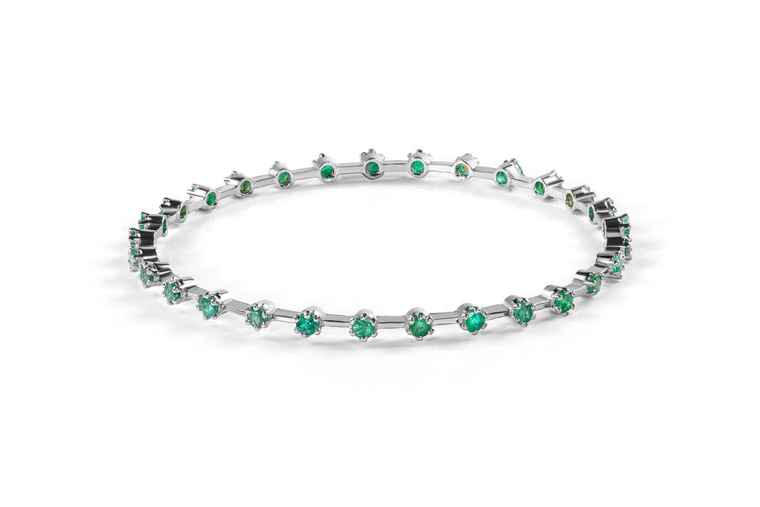 Luxurious Natural Emerald Bangle in Sterling Silver and White Gold