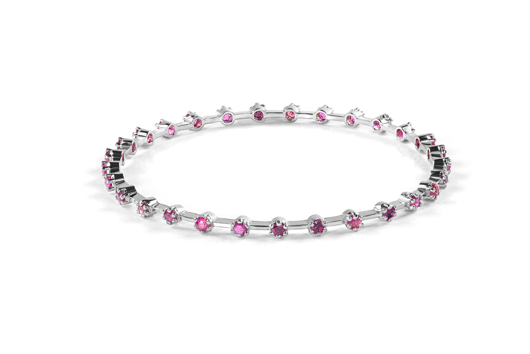 Luxurious Natural Ruby Bangle in Sterling Silver and White Gold