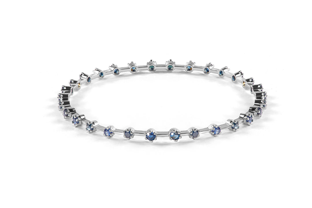 Luxurious Natural Sapphire Bangle in Sterling Silver and White Gold