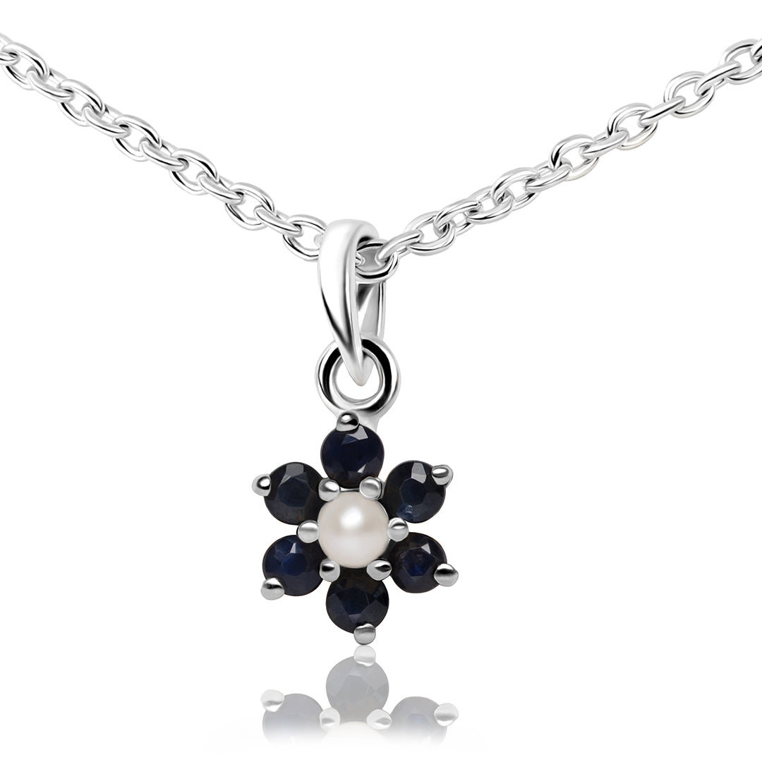 Natural Sapphire With Natural Pearl In Sterling SIlver 925