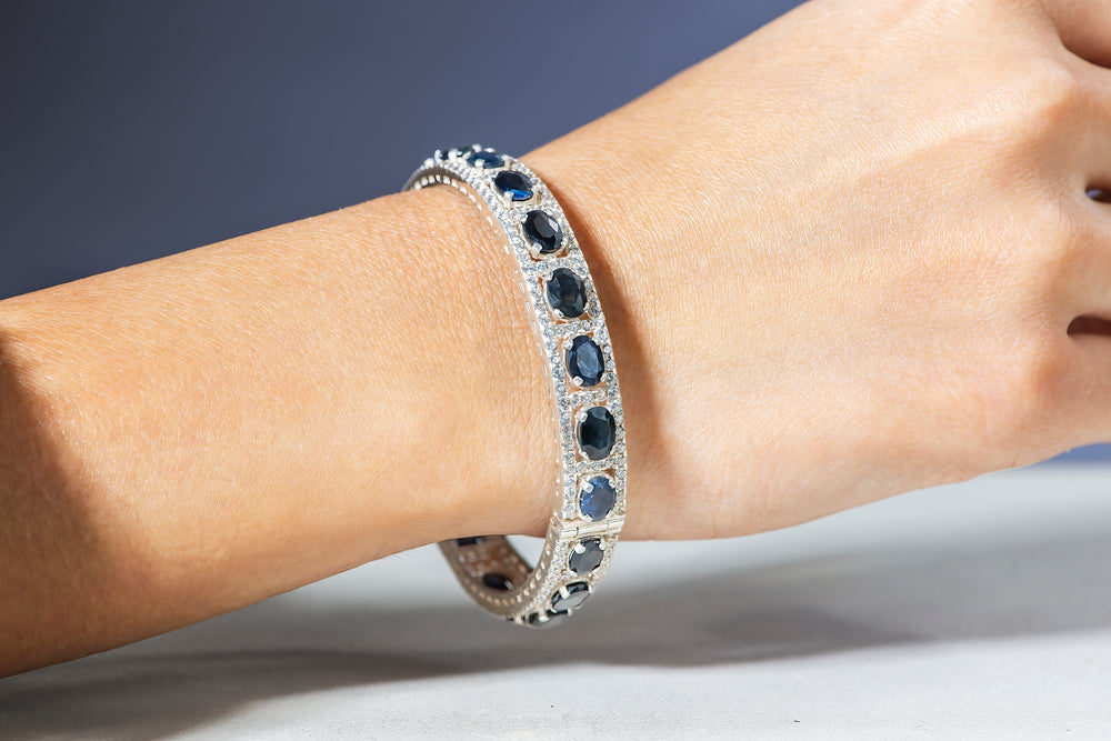 Stunning Sterling Silver and White Gold Plated Sapphire Bangle