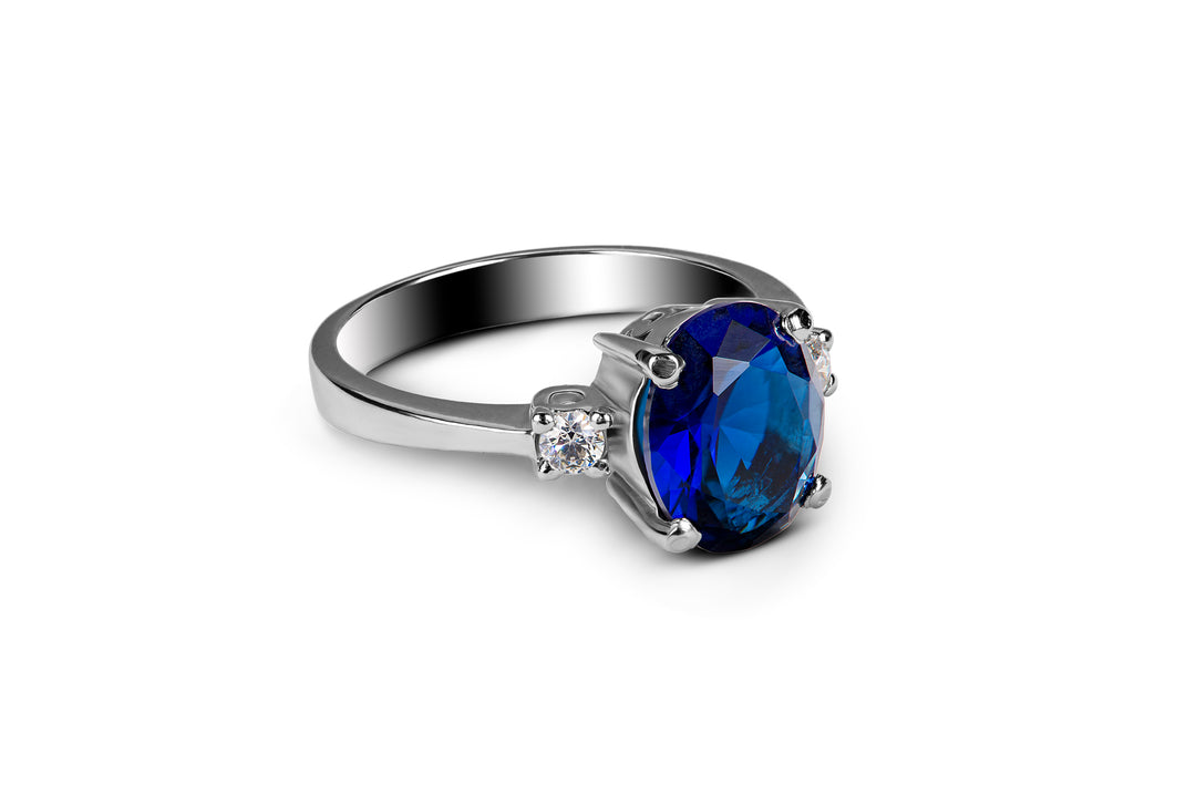 Synthetic Sapphire Silver Ring - Affordable Elegance