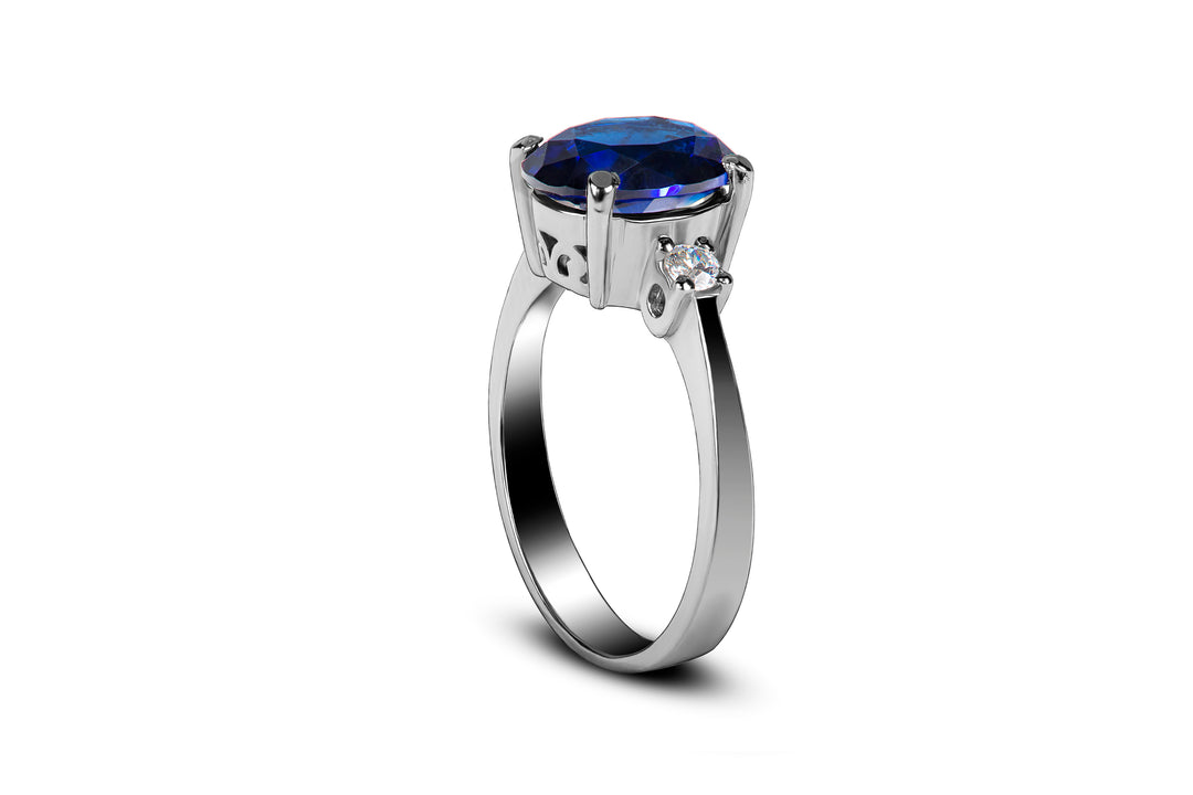 Synthetic Sapphire Silver Ring - Affordable Elegance