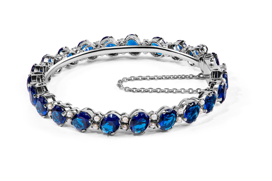 Elegant Synthetic Sapphire Bangle in Sterling Silver" "