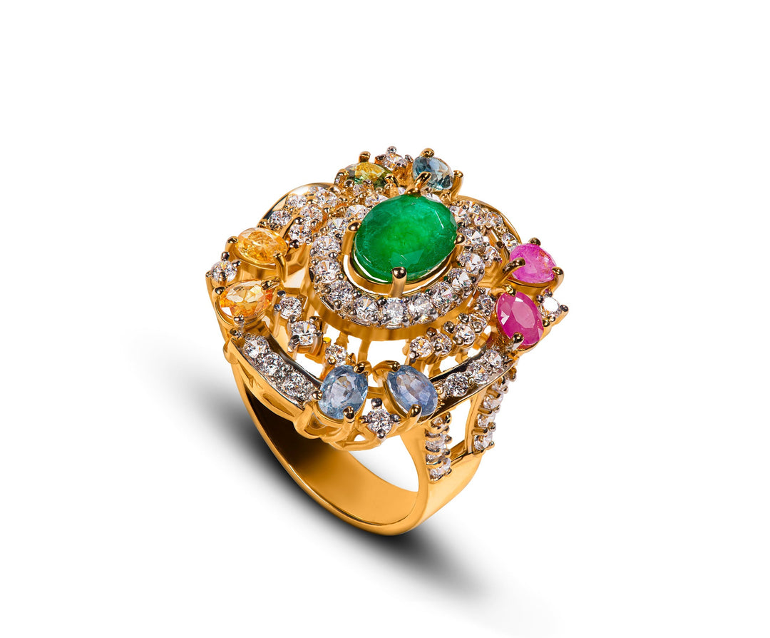 Colorful Ring In Sterling Silver 925 In Gold Plating