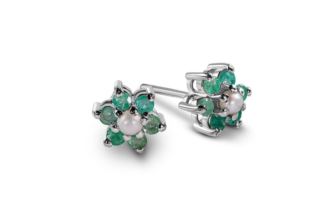Natural Emerald With Natural Pearl In Sterling Silver 925