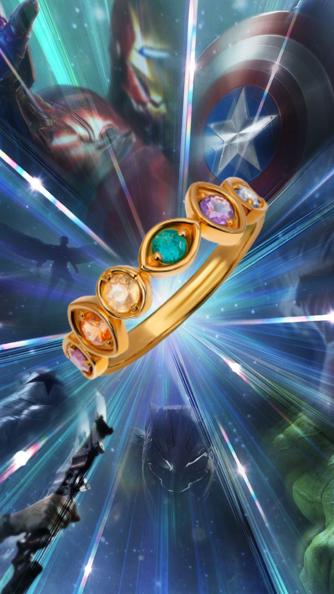 Avengers Infinity Stones Ring with Natural Stones in Gold Plating
