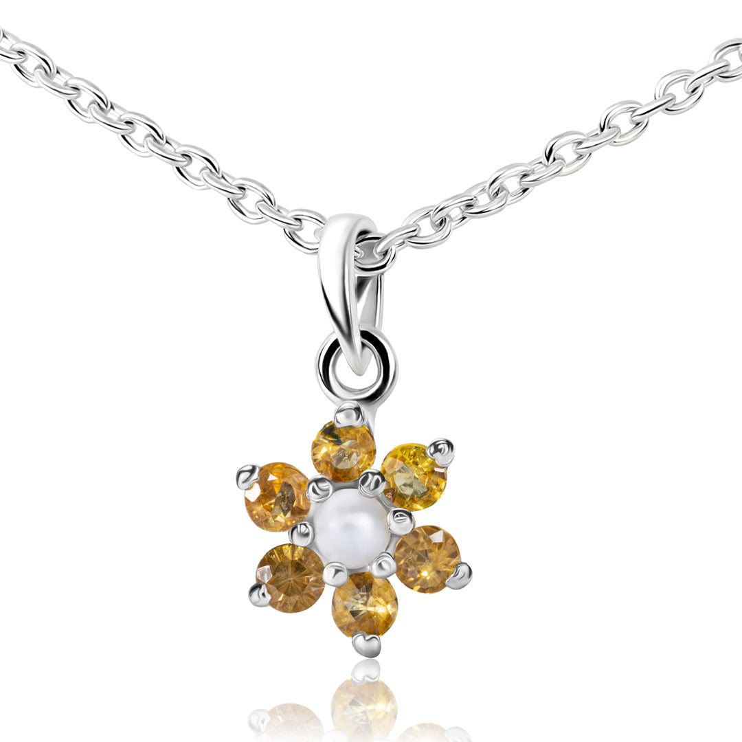 Natural Yellow Sapphire With Natural Pearl In Sterling Silver 925