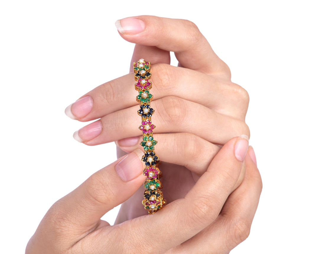 Gemstone Bangle with Rubies, Emeralds, and Sapphires