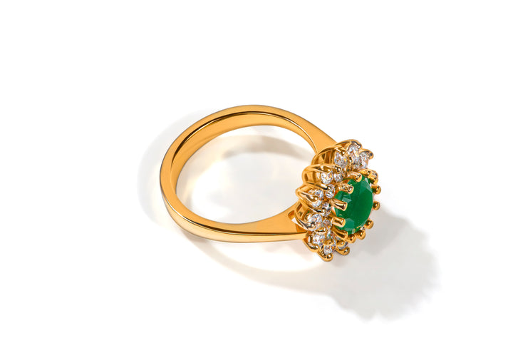 Sunflower Ring with Green Stone in Gold Plated - Natural Beauty and Elegance