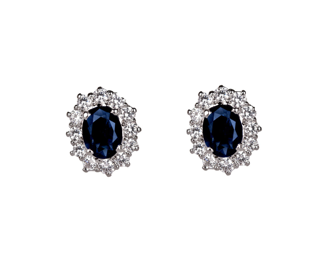 Sapphire Stone Princess Diana Style Studs Earrings In Sterling Silver 925