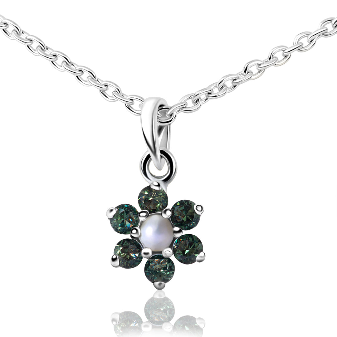 Natural Tourmaline and Natural Pearl Necklace in Sterling Silver 925